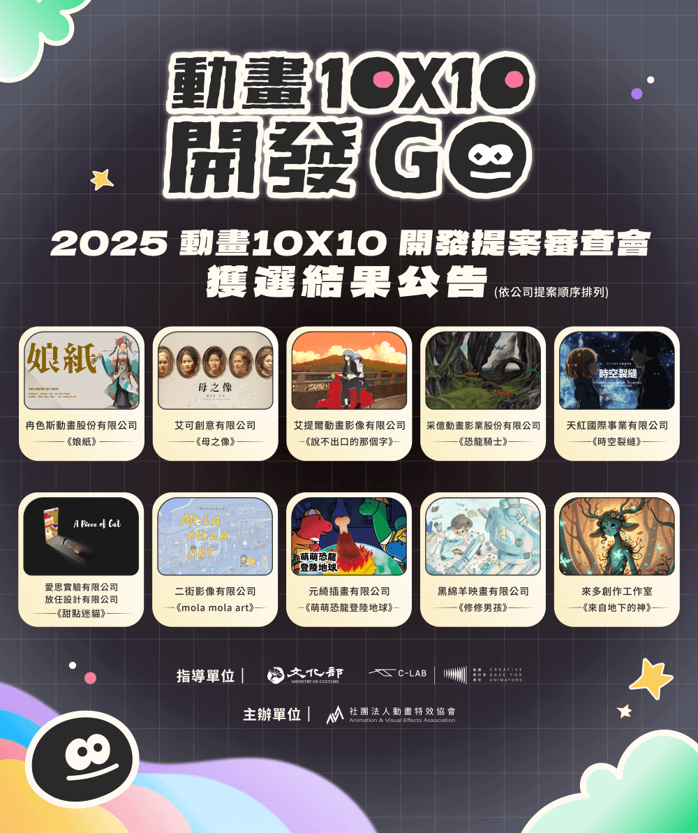 動畫創作者基地「第二屆臺灣動畫 IP 推動計畫」（動畫 10X10） 審查結果公告